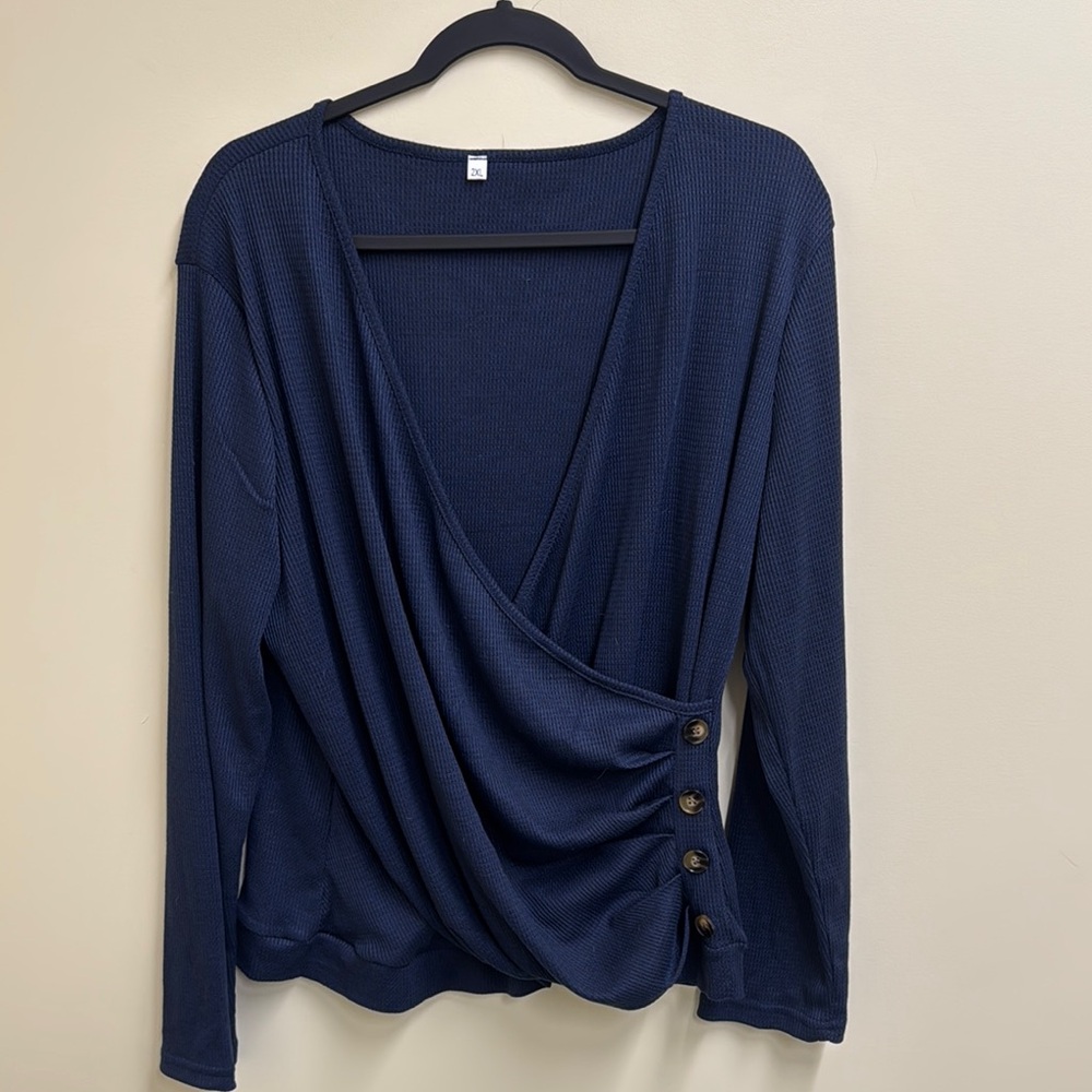 Navy Blue Button-Detail Women's Top